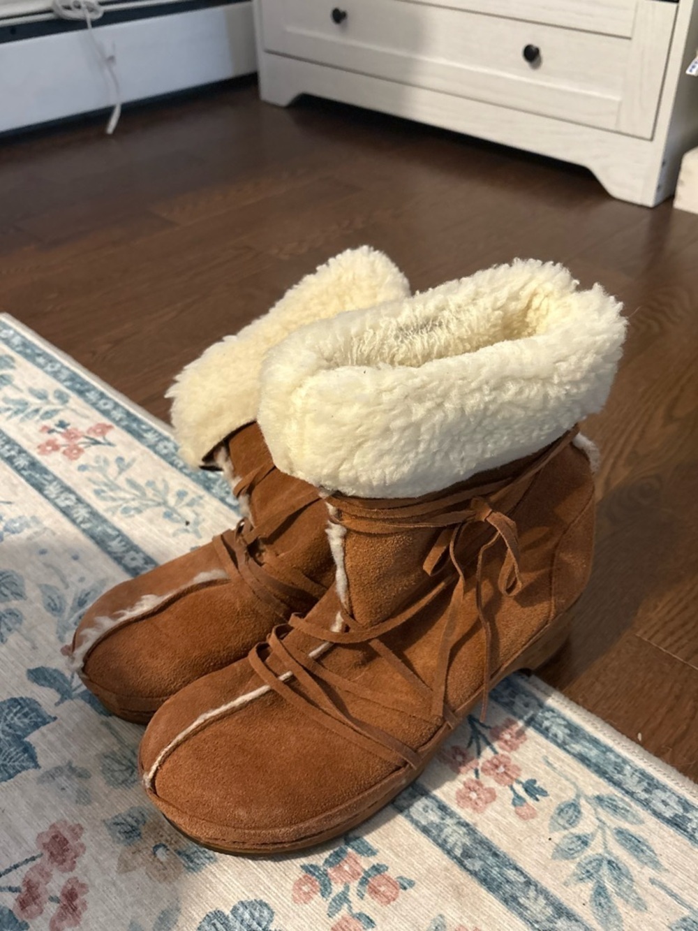 Cozy Suede Faux-Shearling Ankle Boots in Brown - Picture 1 of 9